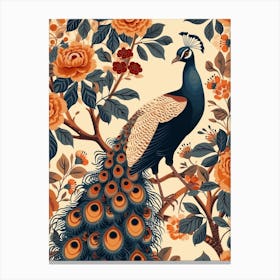 Orange Peacock Floral Wallpaper 1 Canvas Print