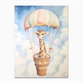 Baby Giraffe 4 In A Hot Air Balloon Canvas Print