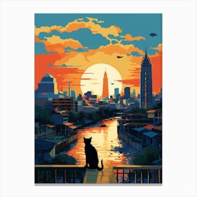 Bangkok, Thailand Skyline With A Cat 2 Canvas Print
