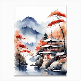Watercolor Japanese Landscape Painting (14) Canvas Print