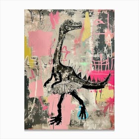 Dinosaur Dancing In A Tutu Pink Graffiti Brushstroke 1 Canvas Print