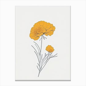 Marigold Floral Minimal Line Drawing 1 Flower Canvas Print