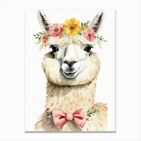 Baby Alpaca Wall Art Print With Floral Crown And Bowties Bedroom Decor (2) Canvas Print