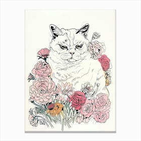 Cute Persian Cat With Flowers Illustration 3 Canvas Print