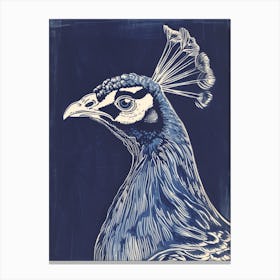 Navy Blue Portrait Of A Peacock 2 Canvas Print