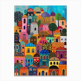 Kitsch Colourful Mediterranean Town  1 Canvas Print