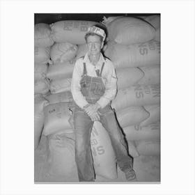 Mr, Craig, First And Foremost Citizen Of Pie Town, New Mexico, He Is Sitting On Sacks Of Pinto Beans, While He Owns Canvas Print