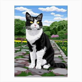 Black And White Cat In The Park Canvas Print