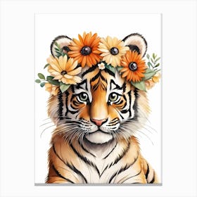 Baby Tiger Flower Crown Bowties Woodland Animal Nursery Decor (13) Canvas Print