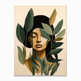 Portrait Of A Woman With Leaves Canvas Print