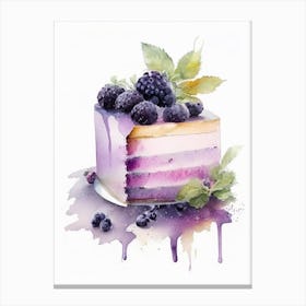 Blackberry Cake Dessert Pastel Watercolour Flower Canvas Print