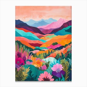 Colorful Landscape With Mountain and Flowers Canvas Print