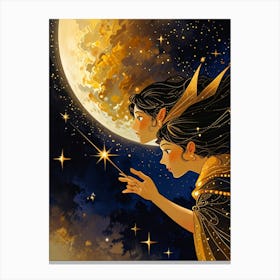 Two Women Looking At The Moon Canvas Print