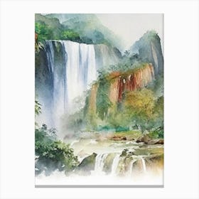Ban Gioc–Detian Falls, Vietnam And China Water Colour  (2) Canvas Print