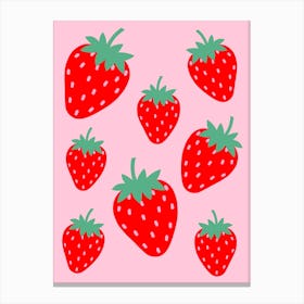 Strawberry Pattern on Pink Canvas Print