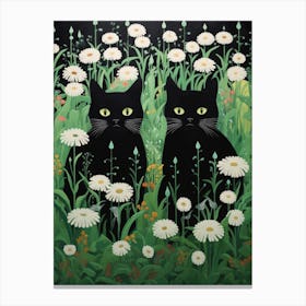 Black Cats In Daisies 1 Canvas Print