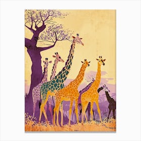 Herd Of Giraffe Cute Illustration  3 Canvas Print