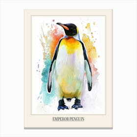 Emperor Penguin Colourful Watercolour 1 Poster Canvas Print