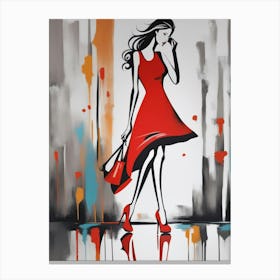 Girl In Red Dress Canvas Print