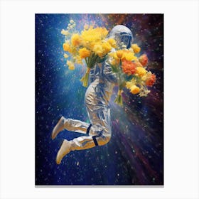 Astronaut With A Bouquet Of Flowers 3 Canvas Print