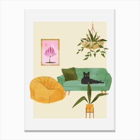 Living Room With Cat Canvas Print