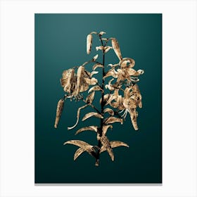 Gold Botanical Tiger Lily on Dark Teal n.3377 Canvas Print