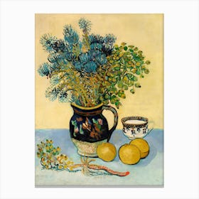 Vase Of Flowers And Lemons 1 Canvas Print