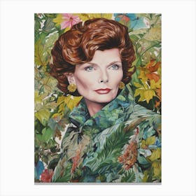Floral Handpainted Portrait Of Katherine Hepburn 2 Canvas Print