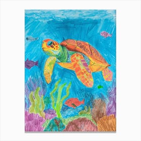 Pencil Scribble Sea Turtle In The Ocean 1 Canvas Print