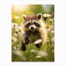 Cute Funny Bahamian Raccoon Running On A Field 4 Canvas Print