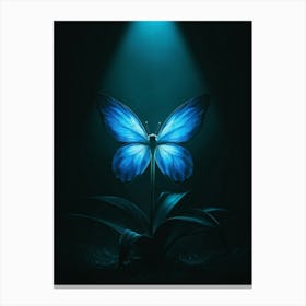 Blue Butterfly In The Dark 1 Canvas Print