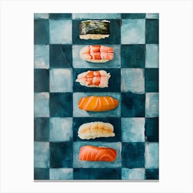 Nigiri Sushi Blue Checkerboard 1 Canvas Print