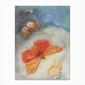 Papillons Et Fleur (Quatre Papillons Et Une Fleur), Odilon Redon Canvas Print
