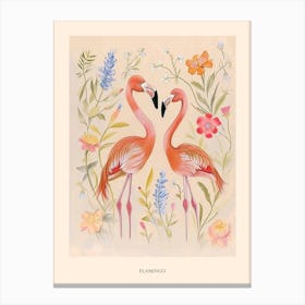 Folksy Floral Animal Drawing Flamingo 3 Poster Canvas Print