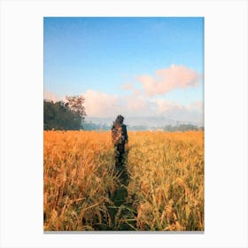 A Muslim Girl Going Through Weat Field, Oil Painting Canvas Print