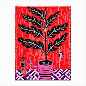 Pink And Red Plant Illustration Zz Plant 1 Canvas Print