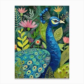 Folk Colourful Peacock 1 Canvas Print