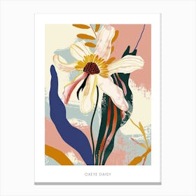 Colourful Flower Illustration Poster Oxeye Daisy 1 Canvas Print