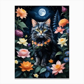 Cat In Flowers 7 Canvas Print