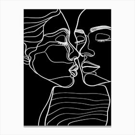 Black And White Abstract Women Faces In Line 6 Canvas Print