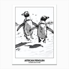 Penguin Chasing Each Other Poster Canvas Print