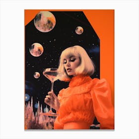 Retro Space Martini Lady Collage Canvas Print