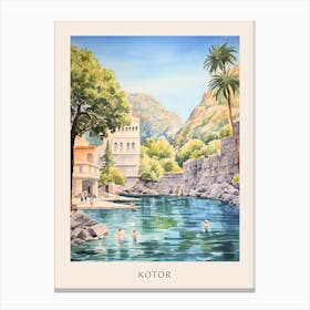 Swimming In Kotor Montenegro 2 Watercolour Poster Canvas Print