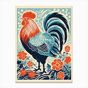Vintage Bird Linocut Rooster 2 Canvas Print