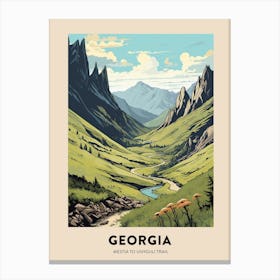 Mestia To Ushguli Trail Georgia 2 Vintage Hiking Travel Poster Canvas Print