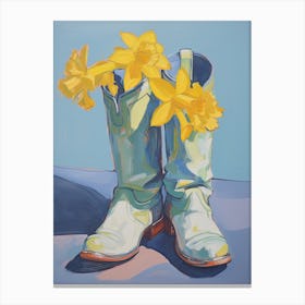 A Painting Of Cowboy Boots With Daffodils Flowers, Fauvist Style, Still Life 2 Canvas Print