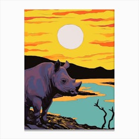 Linework Illustration With Rhino By The Sunset 1 Canvas Print