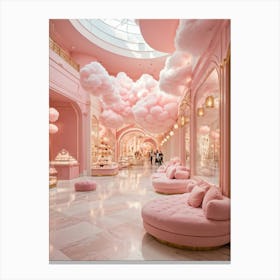 Candy Inspired Pink And Fluffy Cloud Mall Halls Adorned With Gold Accents Cloud Shapes Forming Ben Canvas Print