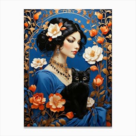 Black Cat With Roses 2 Canvas Print