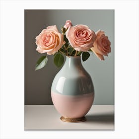 A Vase Of Pink Roses 40 Canvas Print